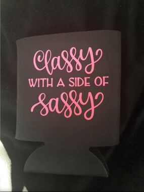 Classy With A Side Of Sassy Pink Script Black Can Koozie